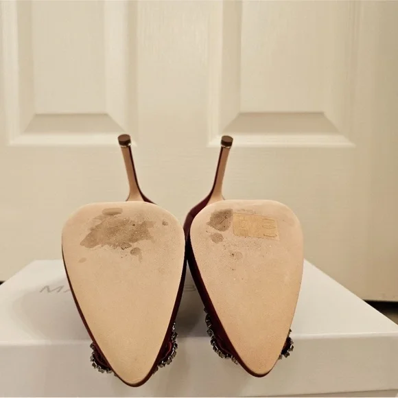 Manolo Blahnik Red Satin Heels with Embellishments - Picture 7 of 10